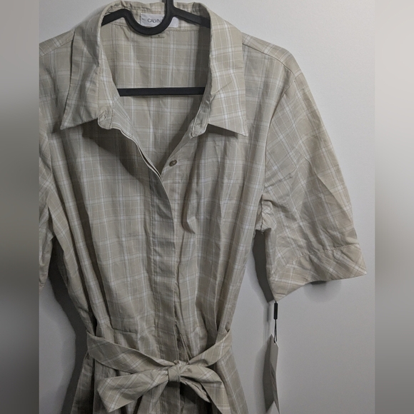 Calvin Klein size 10 Short Sleeve Cotton Blend Dress - Beige/White - Picture 2 of 11